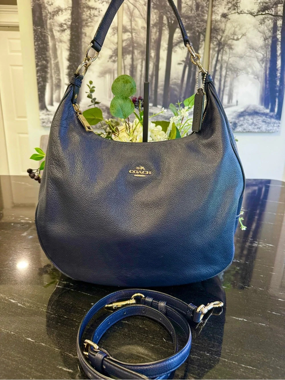 💙Coach Harley Hobo Bag Navy Pebbled Leather Gold Hardware Crossbody